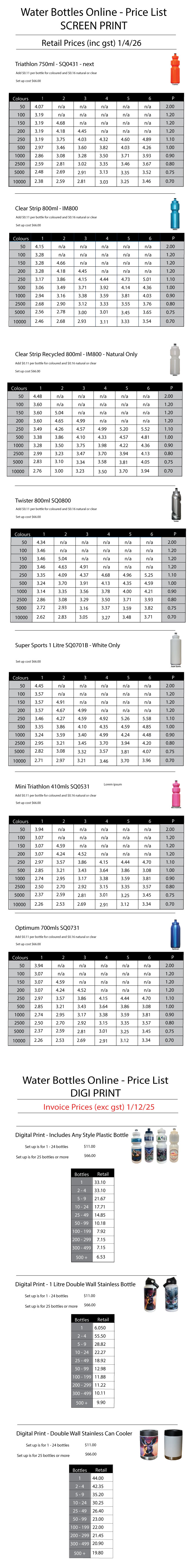 2026 Price List